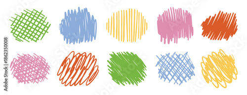 Colorful scribble backgrounds set. Hand drawn marker strokes. Abstract doodle textures for creative design
