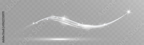 Abstract white glowing star trail with sparkling particles isolated on transparent background