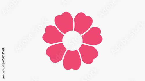 Stylized Pink Flower with HeartShaped Petals and White Center.