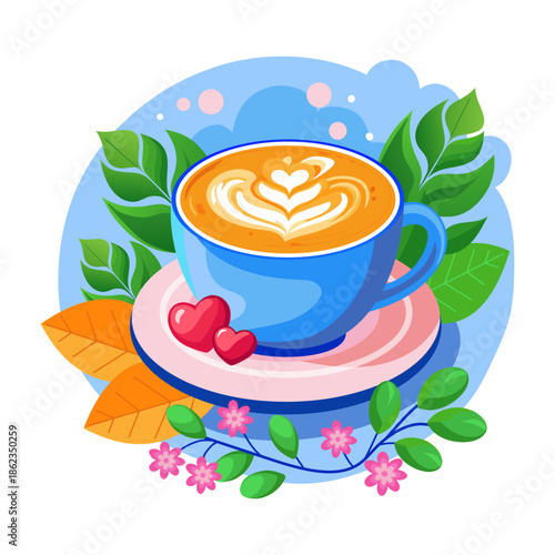 Flat style illustration representing a coffee cup 