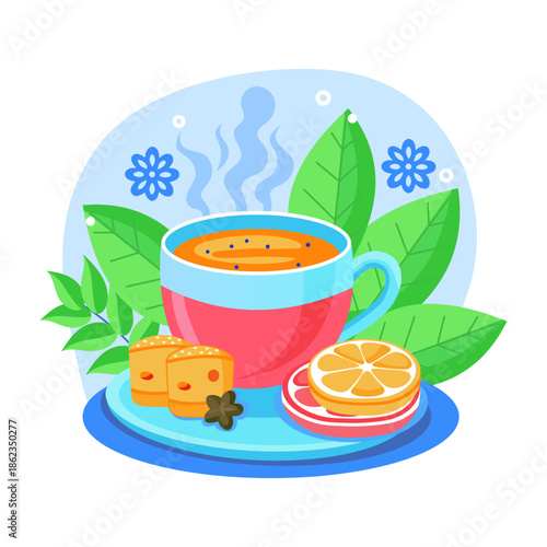 Flat style illustration representing a spice tea cup 