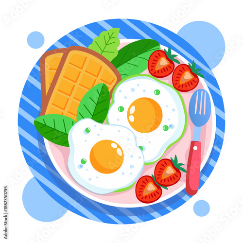 A flat style illustration showing a breakfast meal 