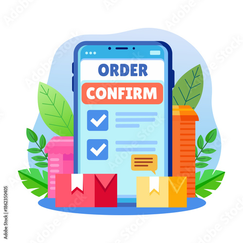 A flat style illustration showing order confirm