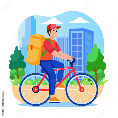 A flat style illustration showing delivery boy