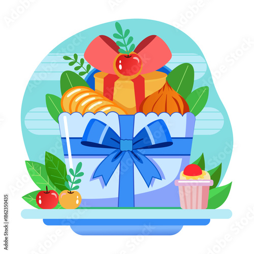 Flat style illustration representing grocery bag