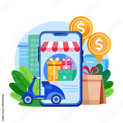 Flat style illustration representing delivery app