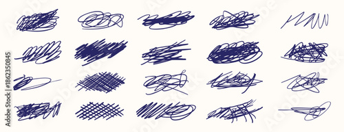 Hand drawn pen scribble strokes black line art doodle set