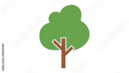 Stylized Tree Illustration with Green Canopy and Brown Trunk Design.