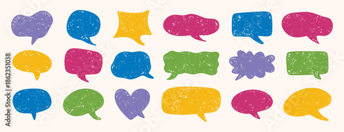 Hand drawn speech bubbles colored textured set dialogue design