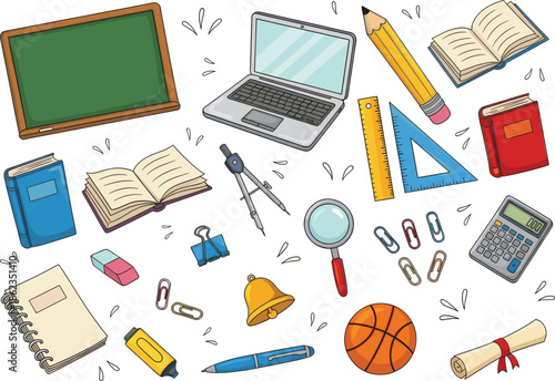 Colorful School Supplies Collection for Education and Learning