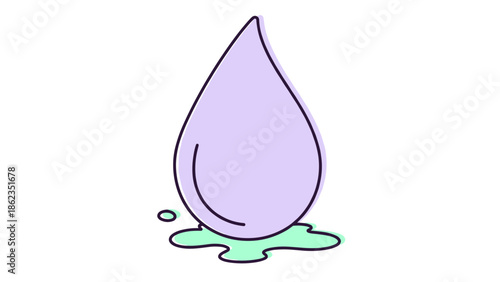 Stylized Water Drop with Puddle Illustration in Pastel Colors.