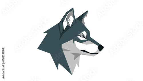 Stylized Wolf Head Illustration with Sharp Features and Intense Gaze.