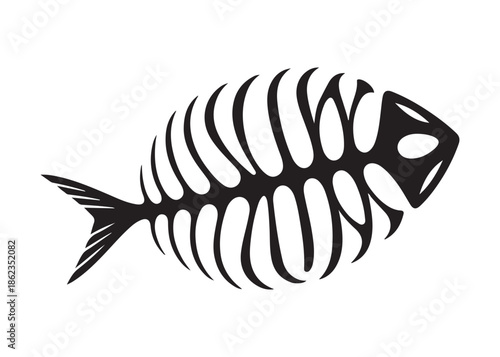 fish bone logo silhouette vector illustration, fish skeleton logo icon silhouette, fishbone silhouette swimming vector illustration, skeleton of fish vector silhouette logo design on white background
