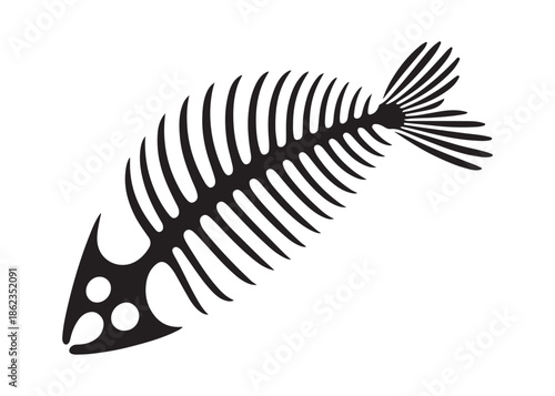 fish bone logo silhouette vector illustration, fish skeleton logo icon silhouette, fishbone silhouette swimming vector illustration, skeleton of fish vector silhouette logo design on white background