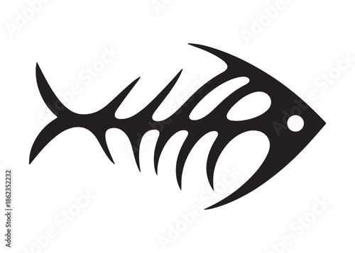 fish bone logo silhouette vector illustration, fish skeleton logo icon silhouette, fishbone silhouette swimming vector illustration, skeleton of fish vector silhouette logo design on white background