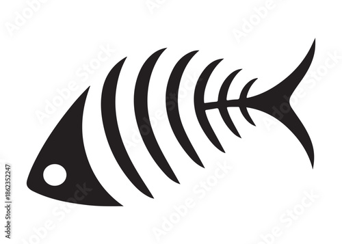 fish bone logo silhouette vector illustration, fish skeleton logo icon silhouette, fishbone silhouette swimming vector illustration, skeleton of fish vector silhouette logo design on white background