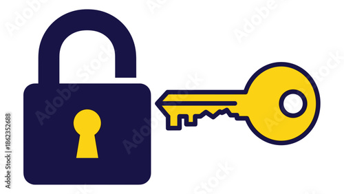 Unlock Security Key and Padlock Illustration for Access and Protection.