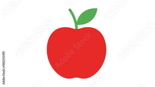 Vibrant Red Apple with Green Leaf A Simple and Fresh Illustration.