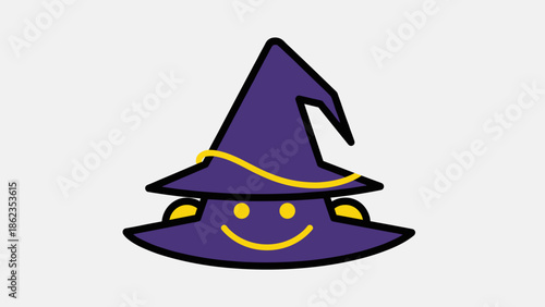 Whimsical Wizard Hat Character with Smiling Face.