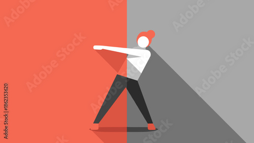 Woman in Geometric Style Exercising with Focused Determination.