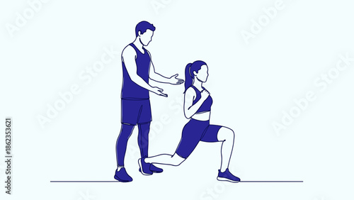 Woman Doing Lunges with Trainer Supervising Exercise Form.