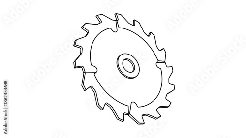 A simple black and white illustration of a circular saw blade with sharp teeth