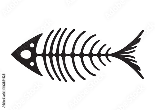 fish bone logo silhouette vector illustration, fish skeleton logo icon silhouette, fishbone silhouette swimming vector illustration, skeleton of fish vector silhouette logo design on white background