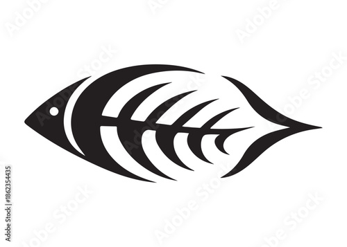fish bone logo silhouette vector illustration, fish skeleton logo icon silhouette, fishbone silhouette swimming vector illustration, skeleton of fish vector silhouette logo design on white background