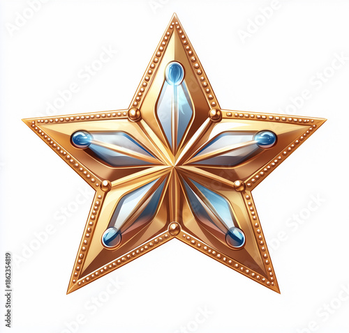 Golden star with blue accents designed for decor elements in lifestyle and travel products suitable for designers and marketers