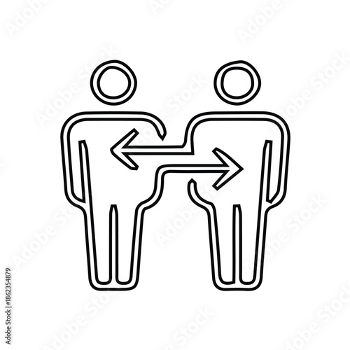 "Interaction icon between two people with arrows, interpersonal communication and exchange concept line art"