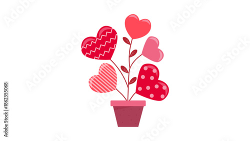 Vector silhouette pink heart in the pot