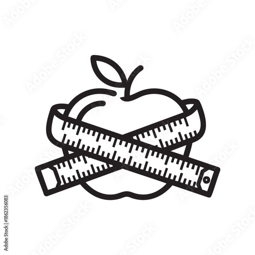 Apple wrapped with measuring tape vector illustration