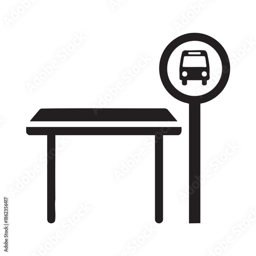Bus stop bench with bus sign icon isolated illustration
