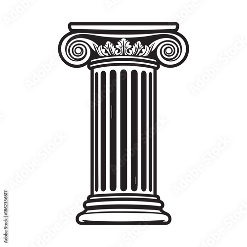 Classical ionic column with ornate design isolated illustration