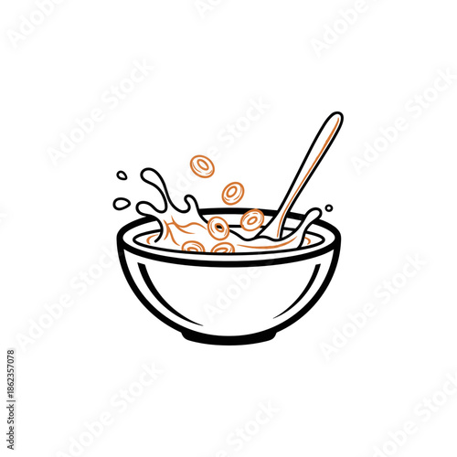 Cereal in a bowl with milk for breakfast. Vector illustration