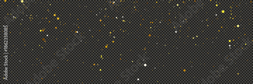 Gold glittering dust with stars on transparent backdrop