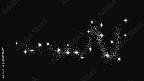 Silver glittering confetti wave and stardust