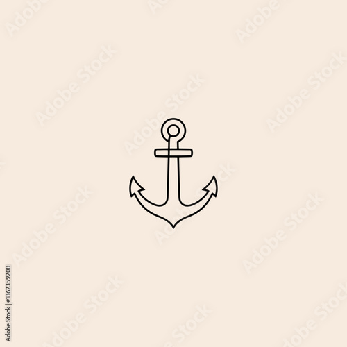 Single line anchor icon flat vector design.