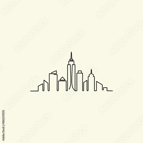 Single line city skyline icon flat vector design.