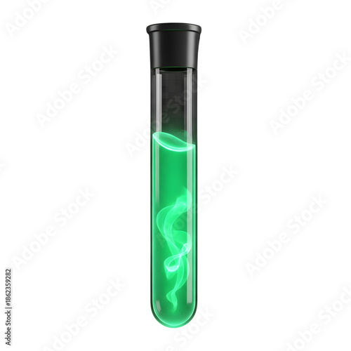 Laboratory Test Tube with Glowing Liquid, Isolated on Transparent Background