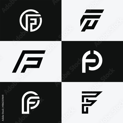 letter Fp or Pf geometric abstract logo set