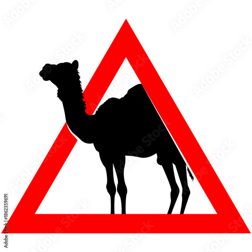 A clear camel crossing warning sign Vector graphic art with EPS file format for safety awareness Isolated on white great for a durable label or versatile sticker design