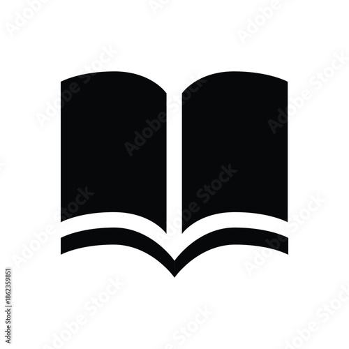Open book icon, simple black silhouette of a textbook for education, library, and reading concept"