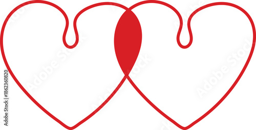 A red heart on white background illustration featuring a romantic ribbon and bow design for a Valentine's Day love symbol or wedding celebration card