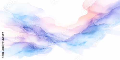 Abstract colorful watercolor sky background with soft blue clouds, bright light, and a dreamy sunny atmosphere