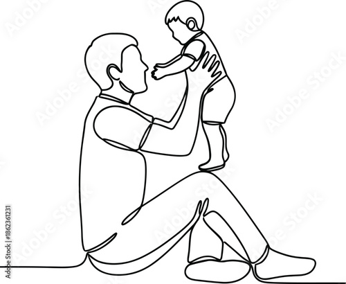 Loving father playing with toddler in continuous line art