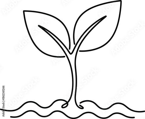 Minimalist sprouting plant line art for growth concepts