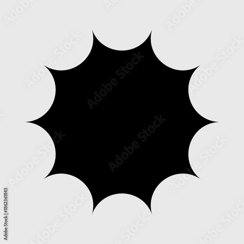 Vector abstract black rounded burst shape icon with smooth circular spikes. Minimal geometric sun explosion symbol illustration for logo, badge, sticker and modern graphic design element.