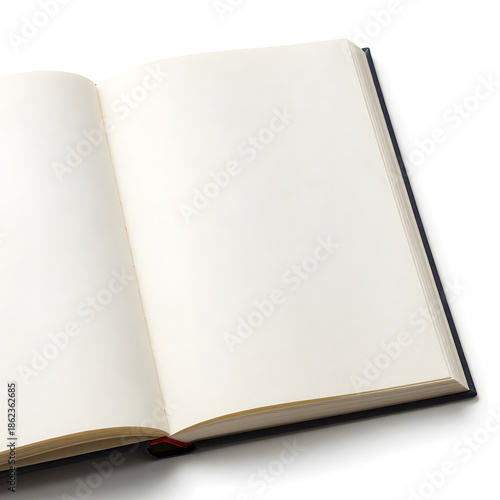 Open Blank Book with Blank Pages Ready for Writing or Creative Ideas on White Background