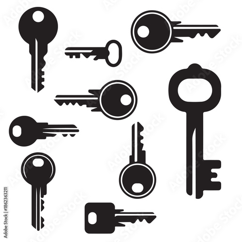 Vintage and Modern Keys Black Vector Icon Set